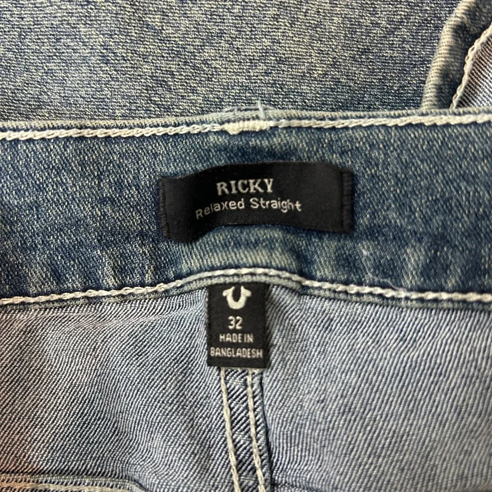 True Religion Ricky Relaxed Straight Denim Shorts Mens 32 Blue Jean Flap Pocket